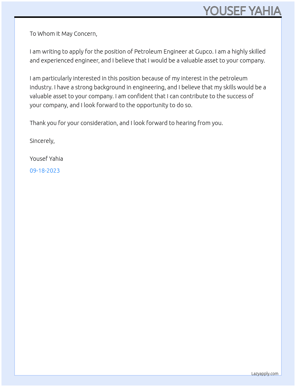 Petroleum Enginner At Gupco Cover Letter