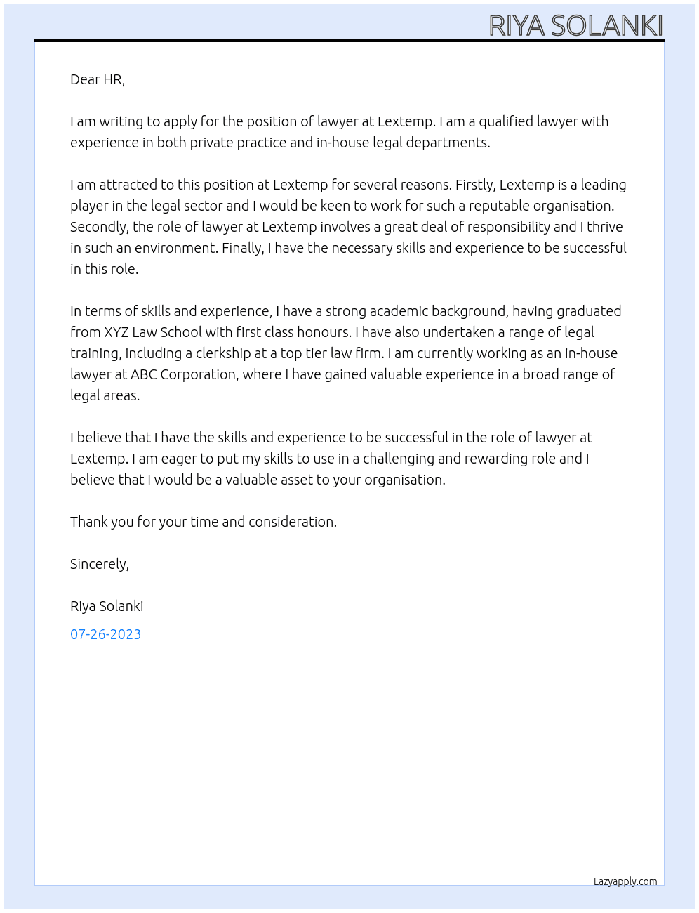 Lawyer At Lextemp Cover Letter