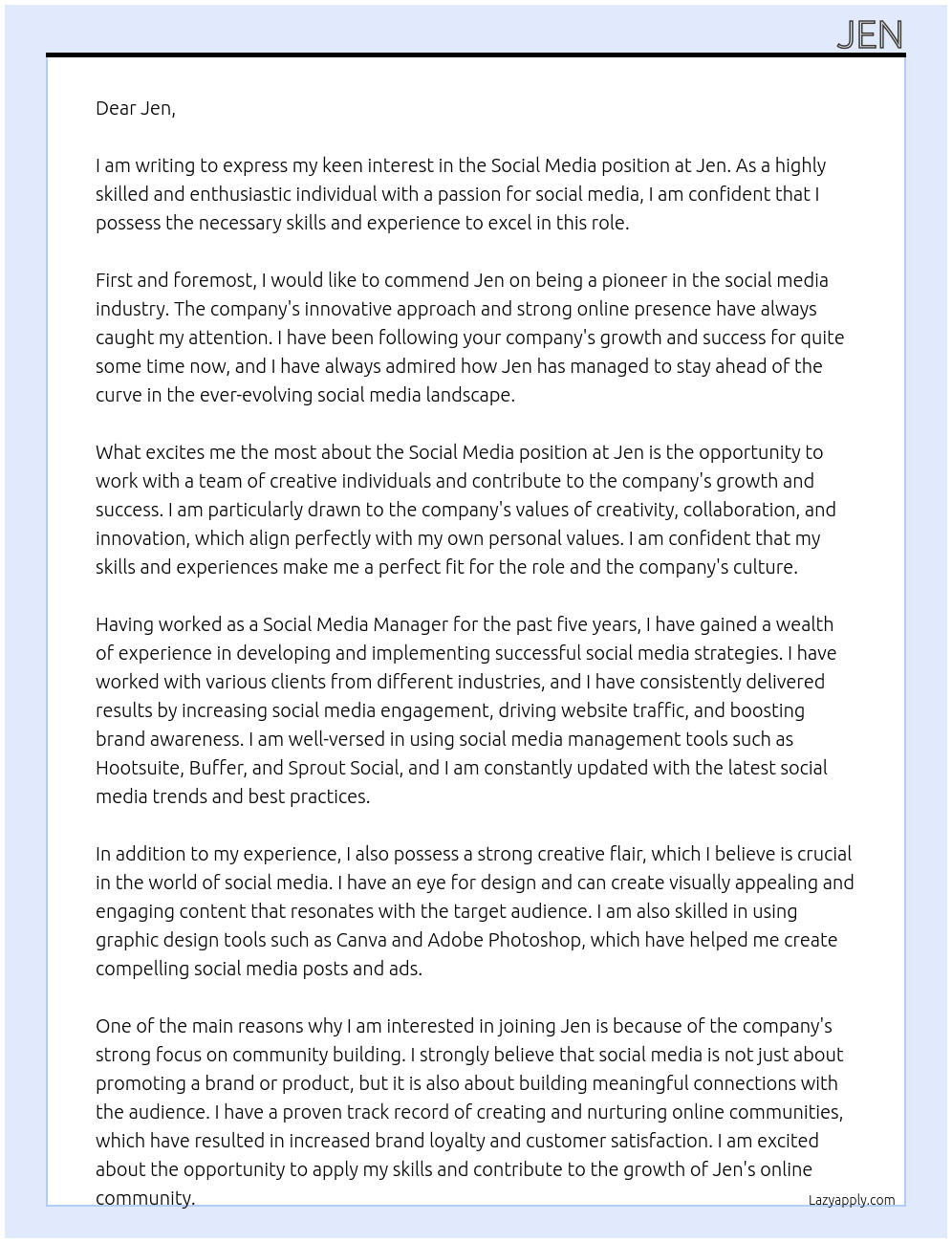 social meida At jen Cover Letter