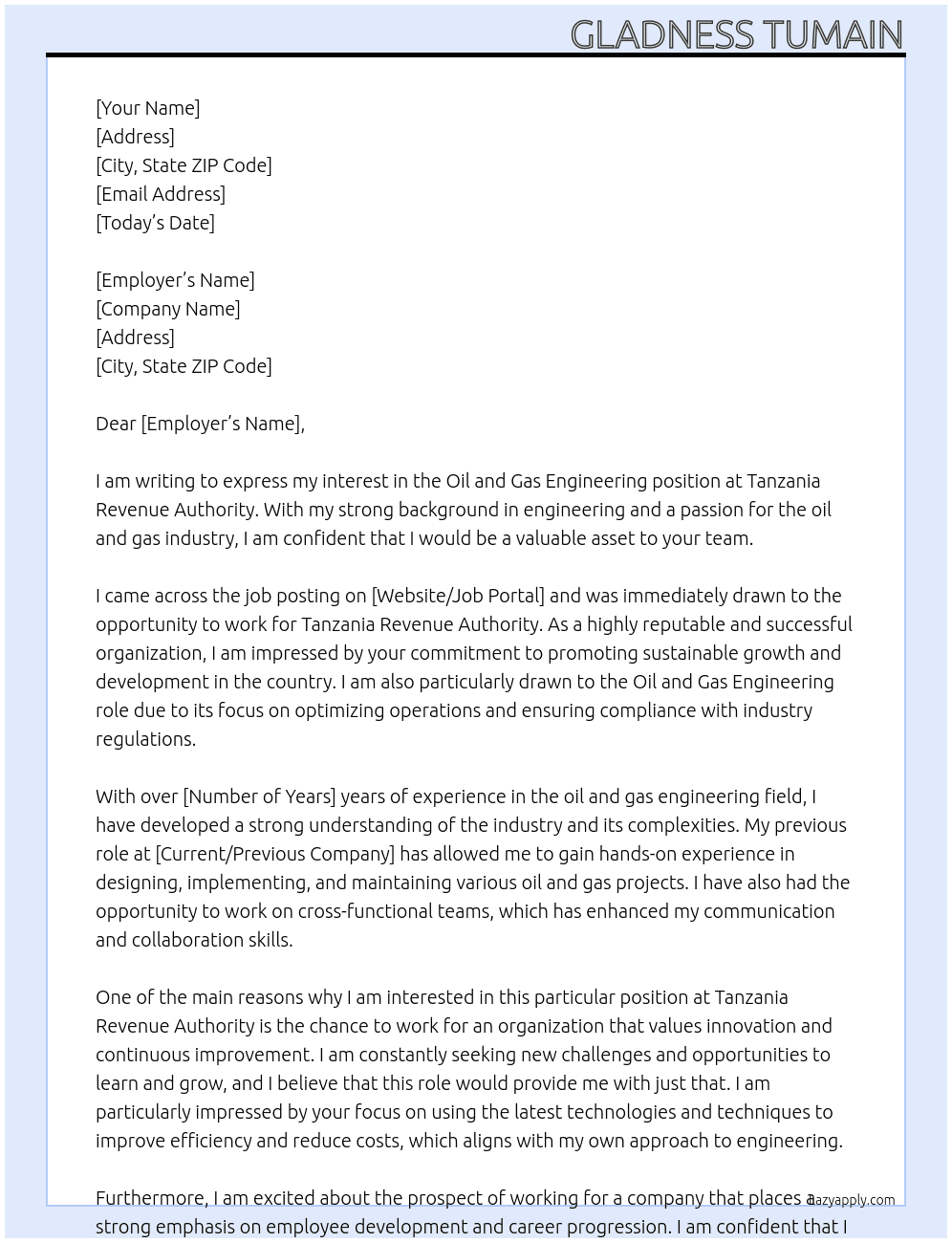 Cover letter for oil and gas engineering - LazyApply