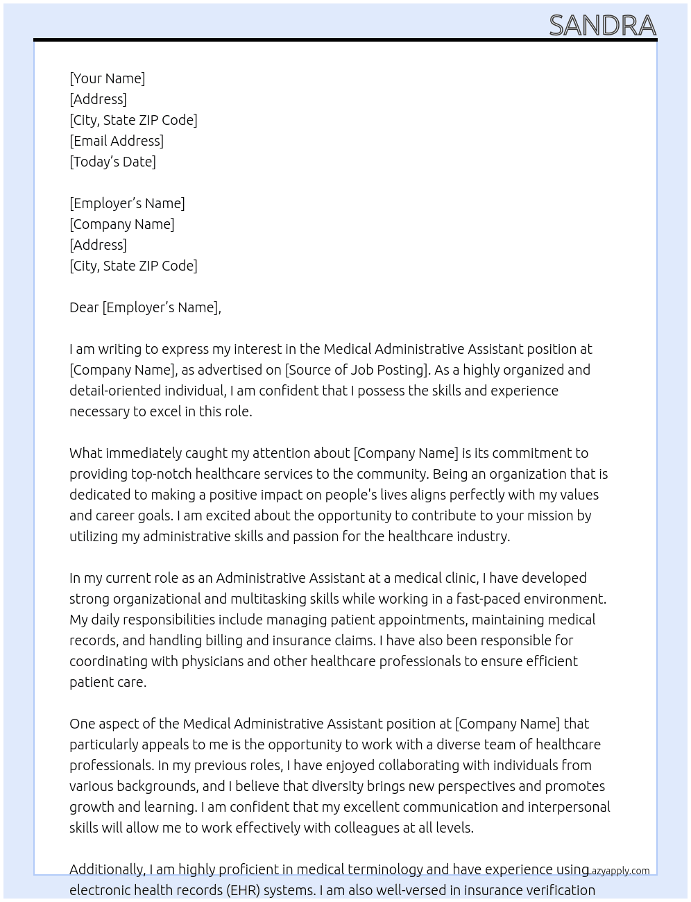 Medical Administrative Assistant At Hospital Cover Letter
