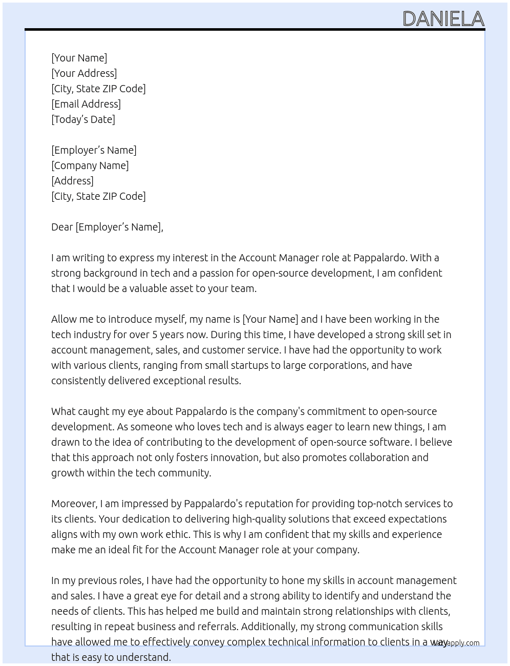 Account manager At Pappalardo Cover Letter