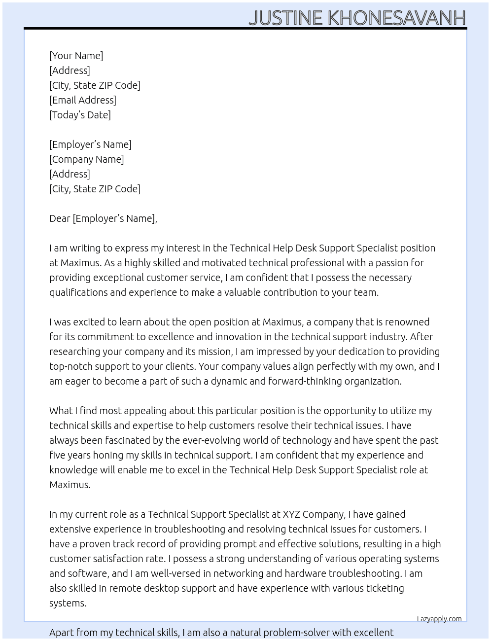 Technical Help Desk Support Specialist At Maximus  Cover Letter