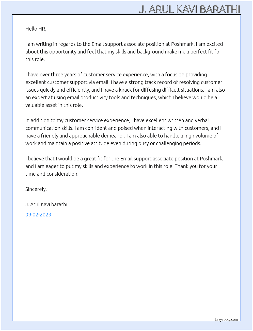 Email support associate  At Poshmark  Cover Letter