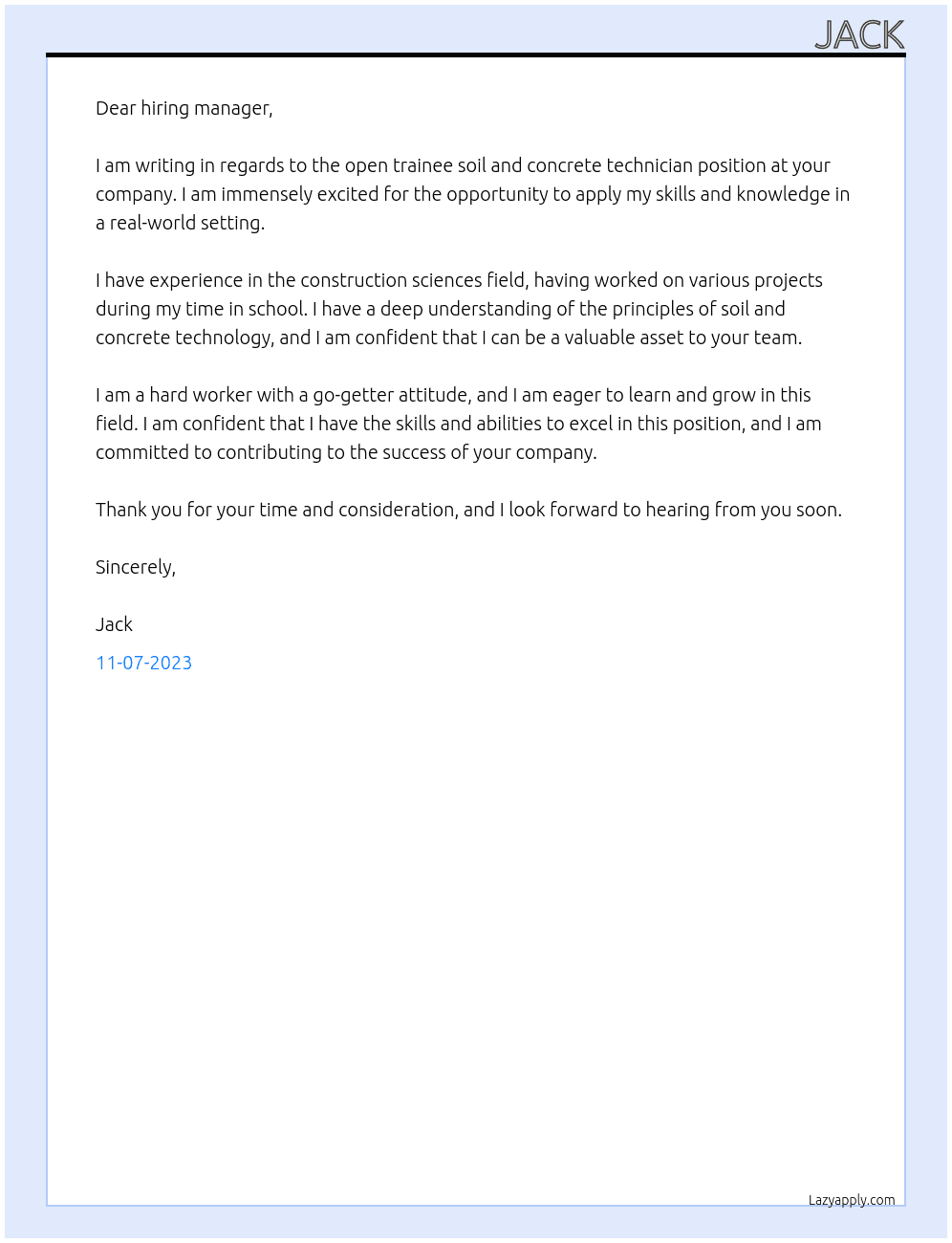 trainee soil and concrete technician At trainee soil and concrete technician Cover Letter