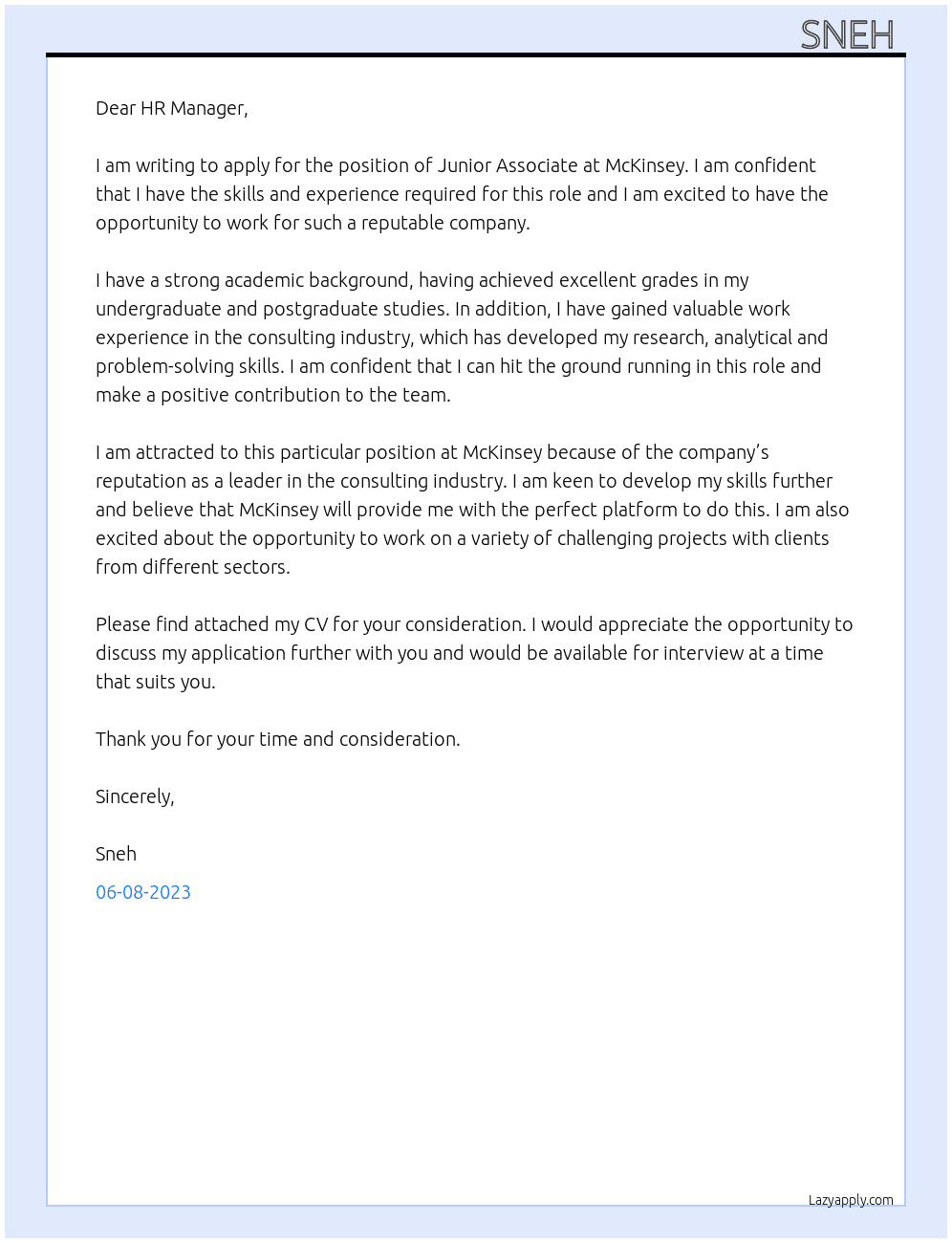 Junior Associate At McKinsey Cover Letter