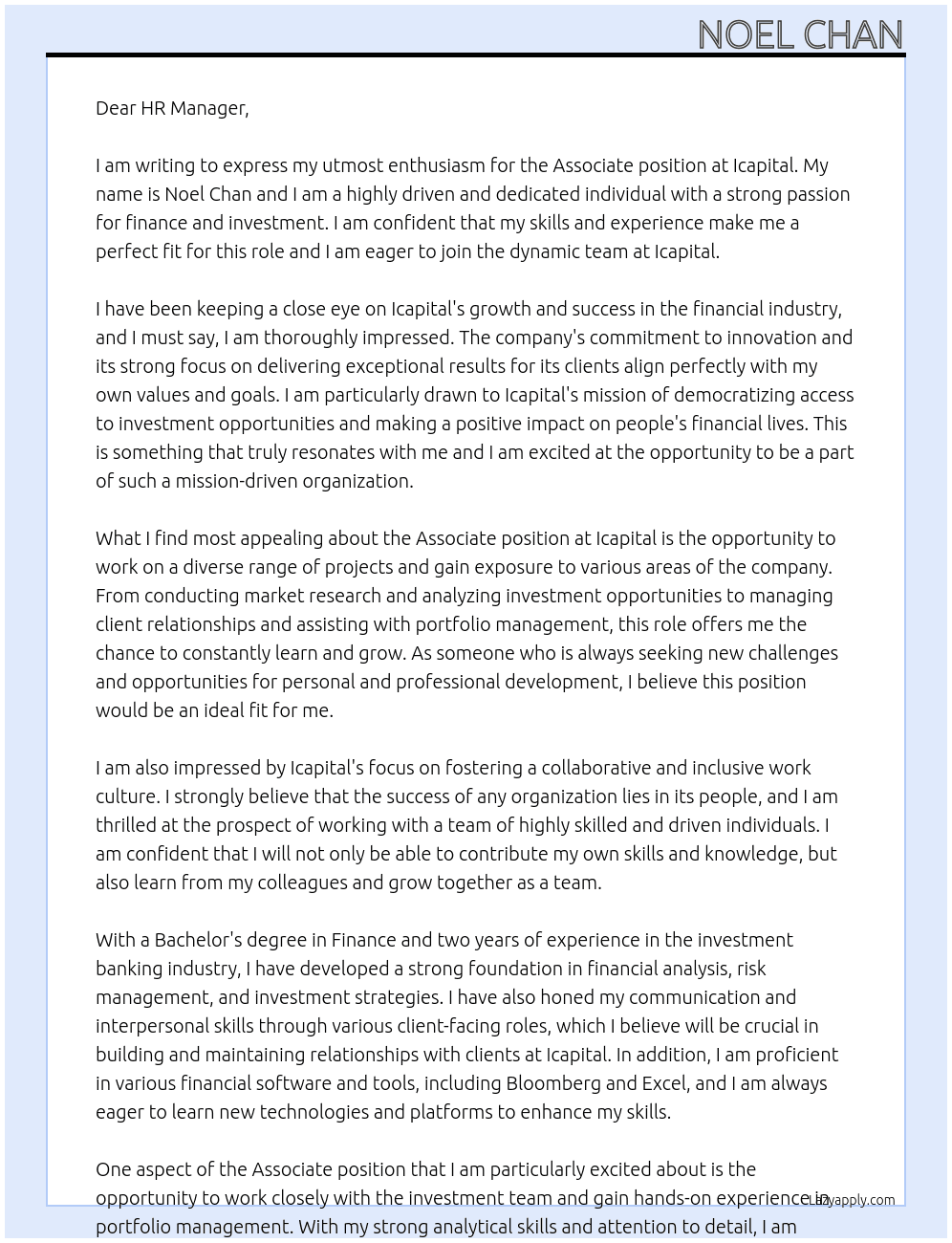 Associate At Icapital Cover Letter
