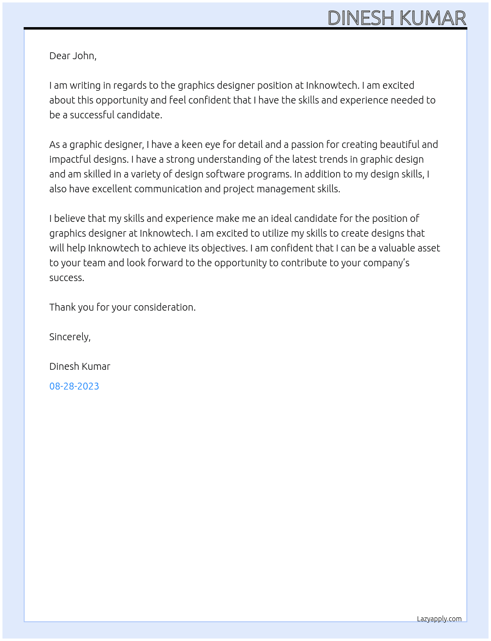 graphics designer At Inknowtech Cover Letter