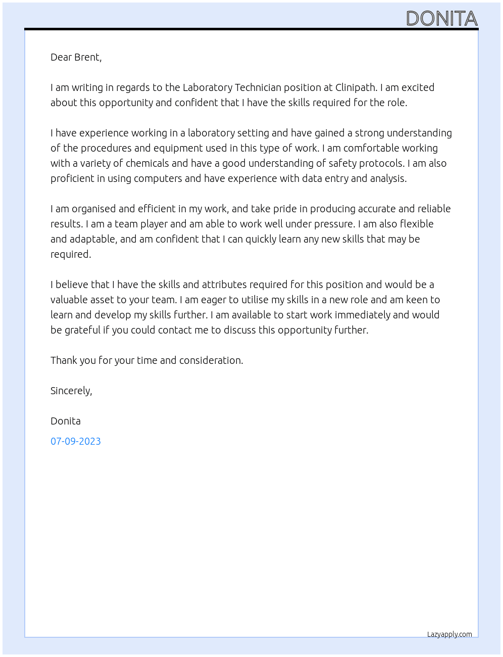 Laboratory Technician At Clinipath Cover Letter