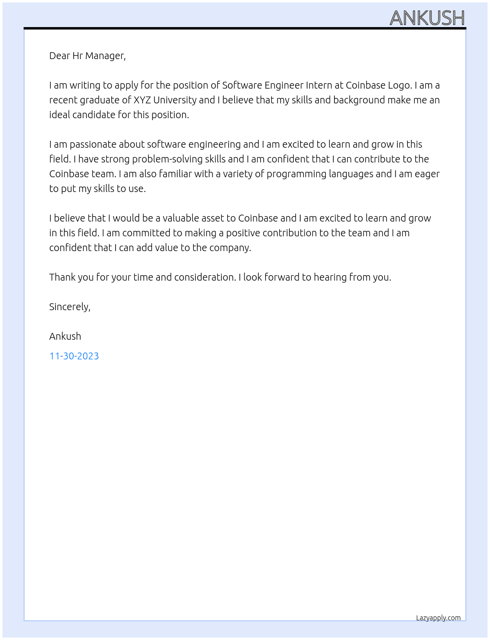 2024 - Software Engineer Intern At Coinbase Logo Cover Letter