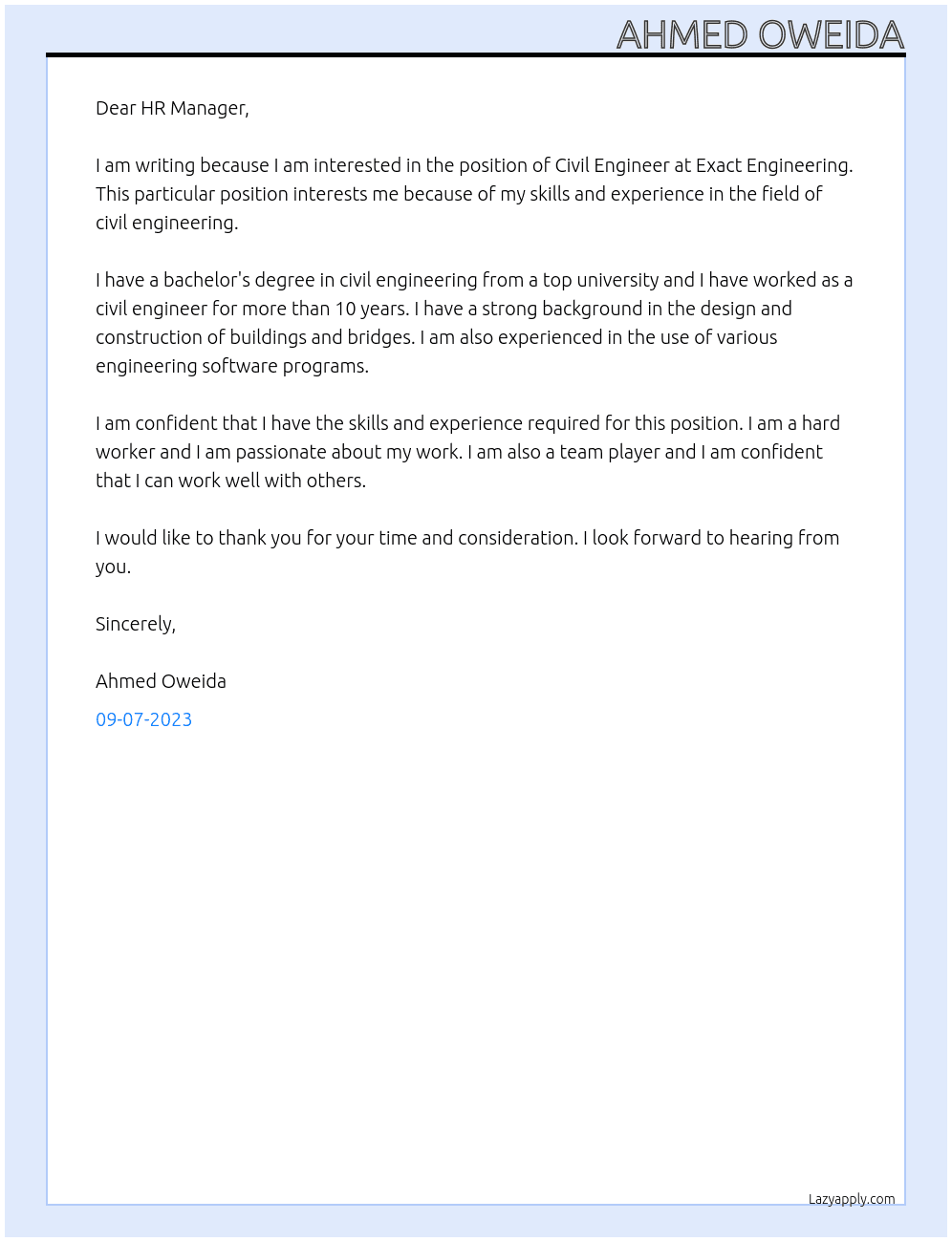 Civil Engineer At Exact Engineering Cover Letter