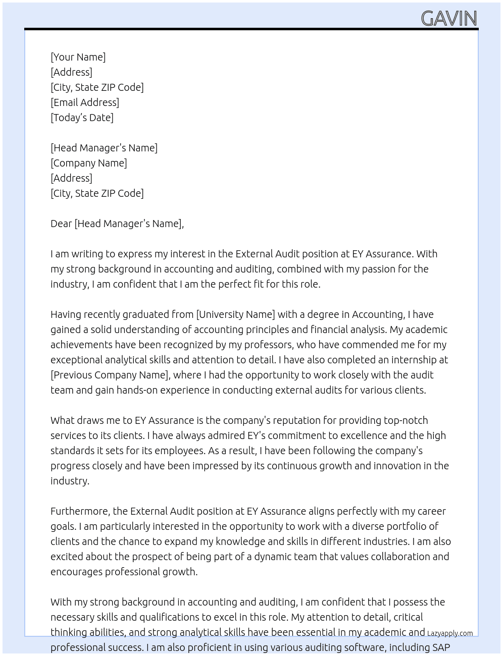 External Audit At EY asuurance Cover Letter