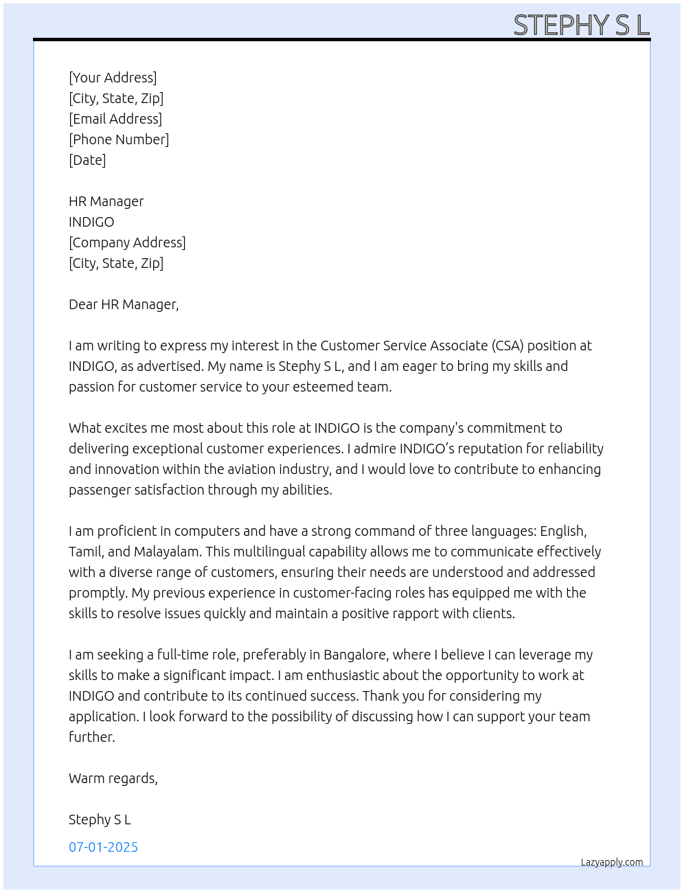 Cover letter for csa - LazyApply