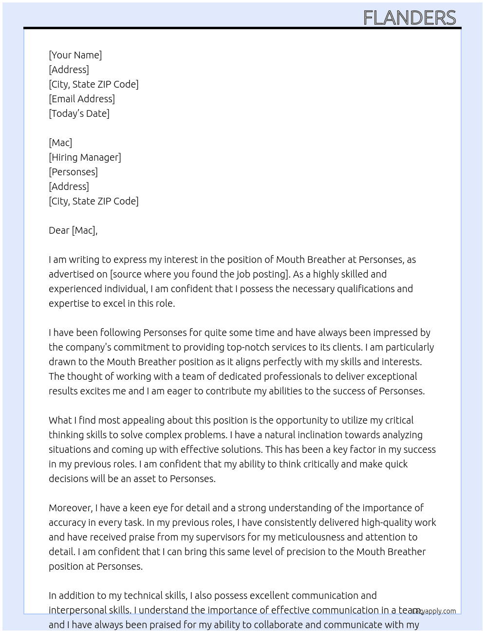 Mouth breather At Personses Cover Letter