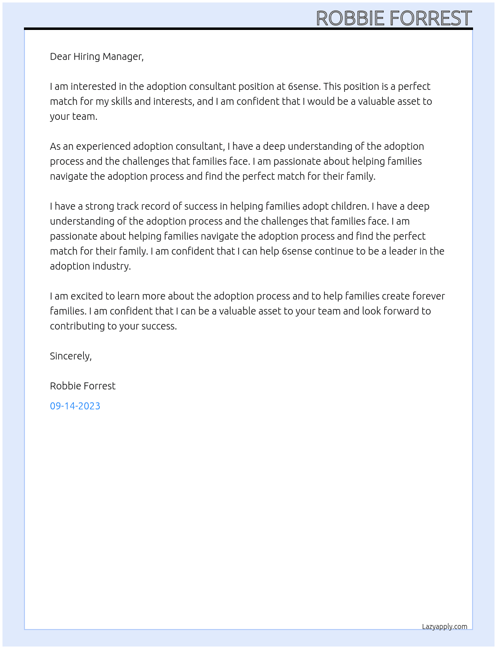 Adoption consultant At 6sense Cover Letter