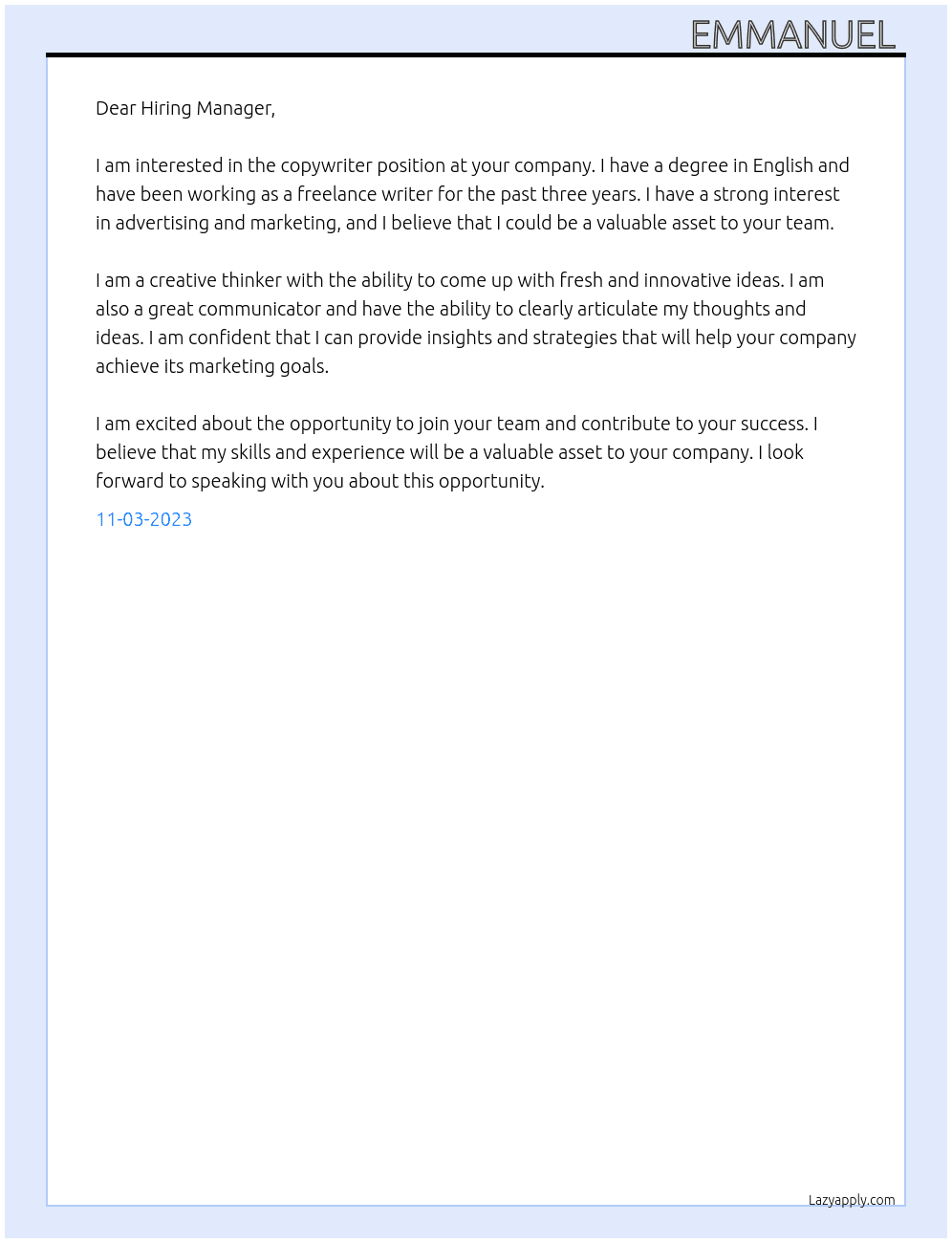 Copywriter  At Copywriter/planner Cover Letter