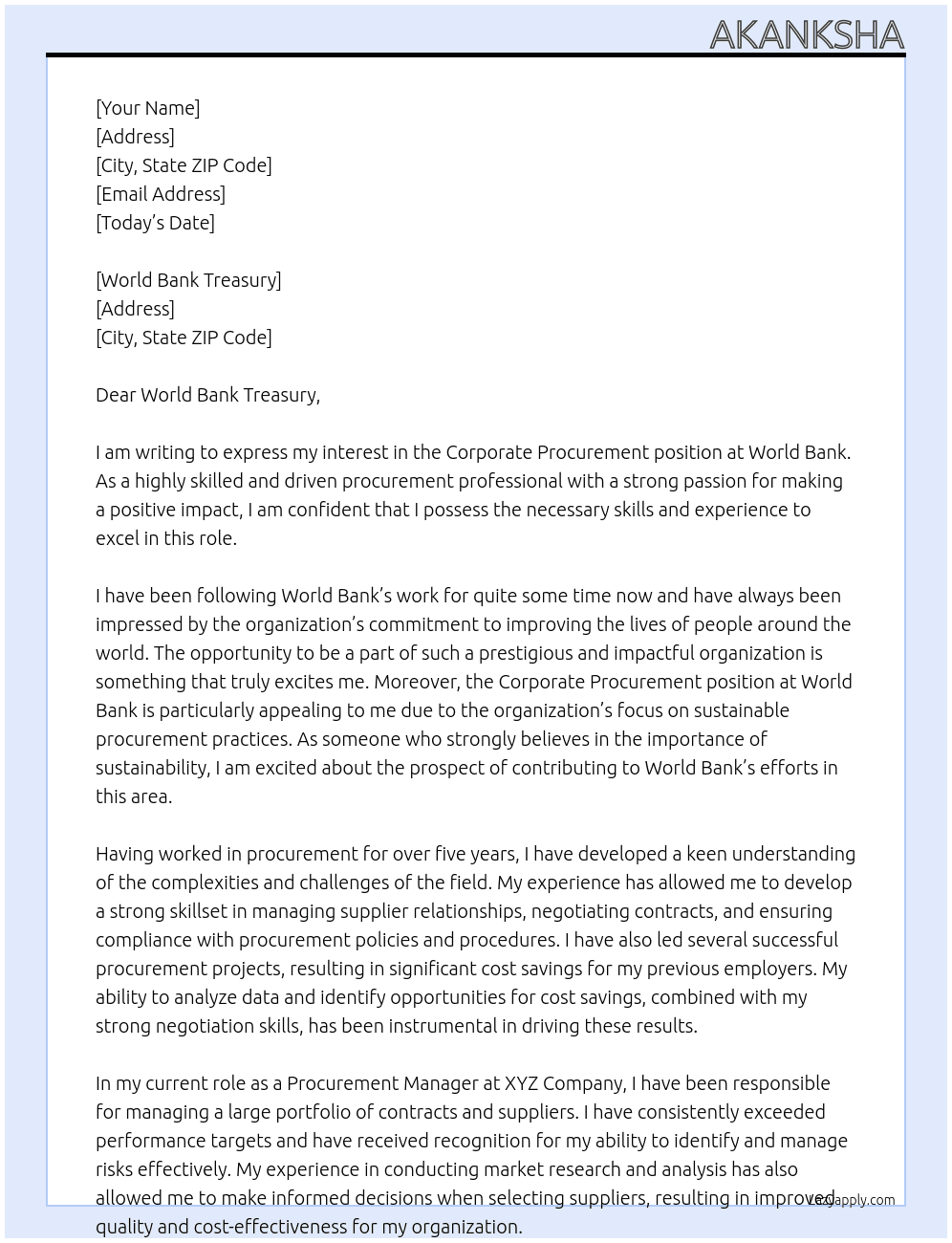 Cover letter for -corporate procurement - LazyApply