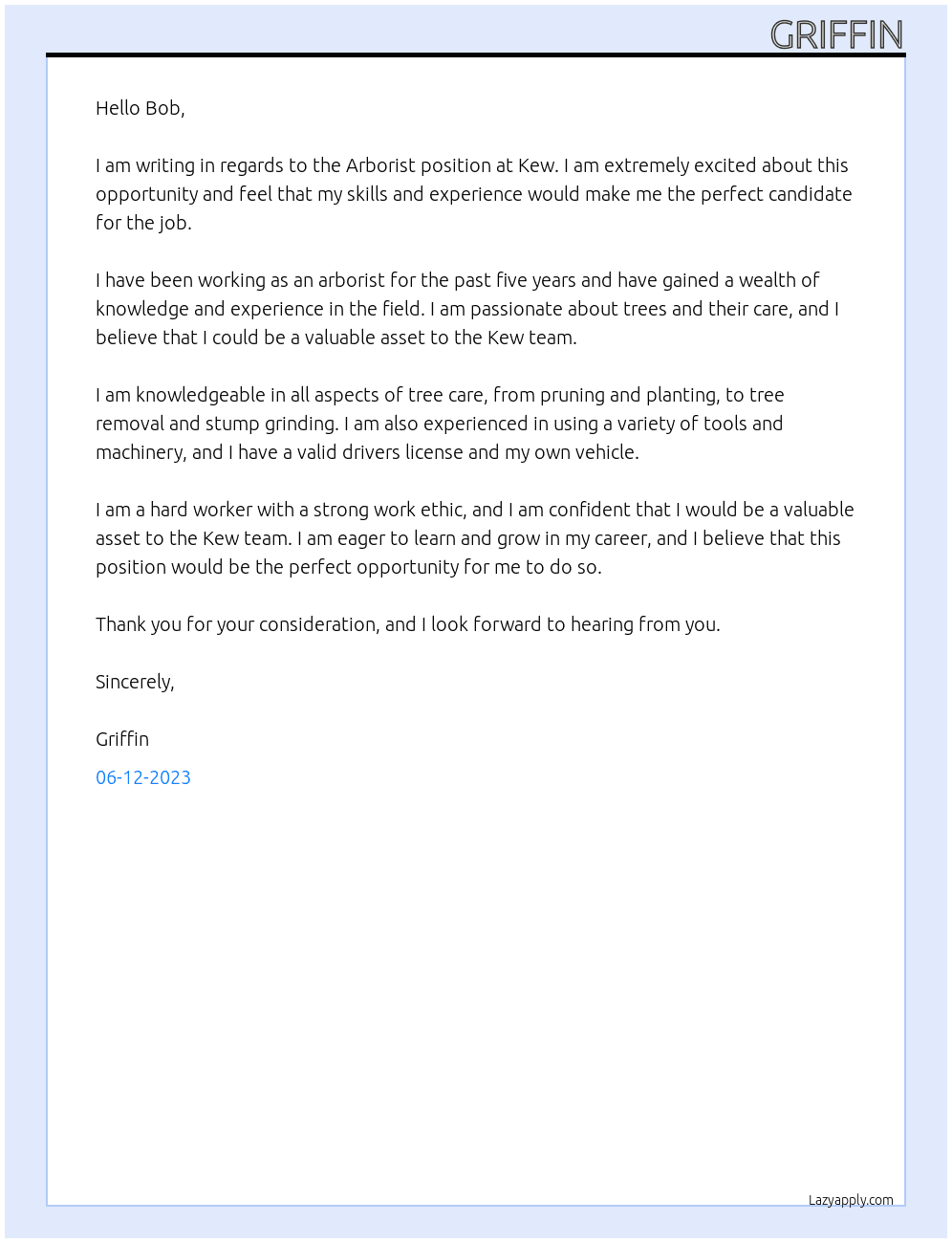 arborist At kew Cover Letter