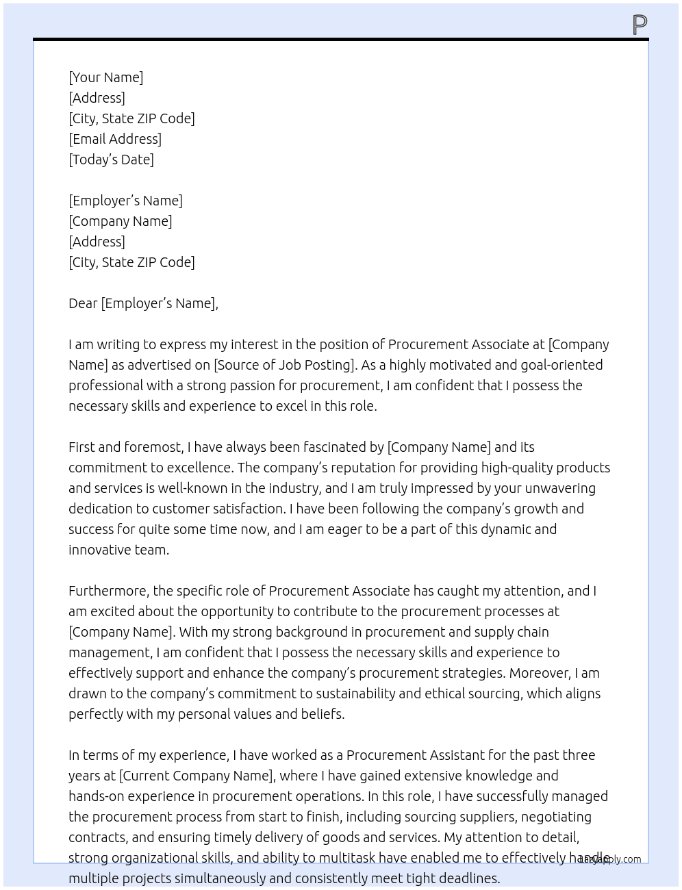 Procurement associate At sn Cover Letter