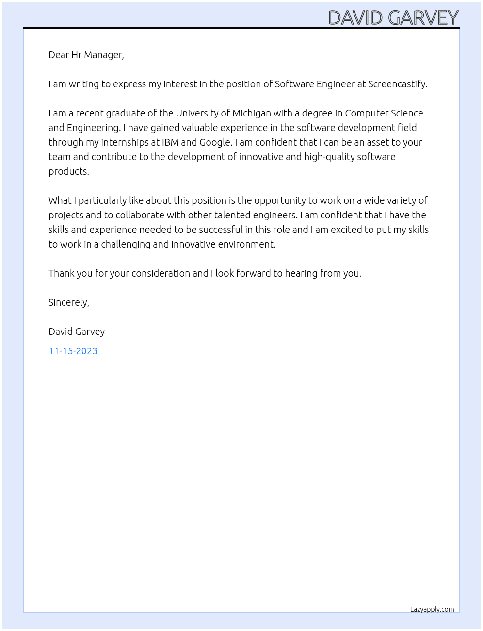 Software Engineer At Screencastify Cover Letter