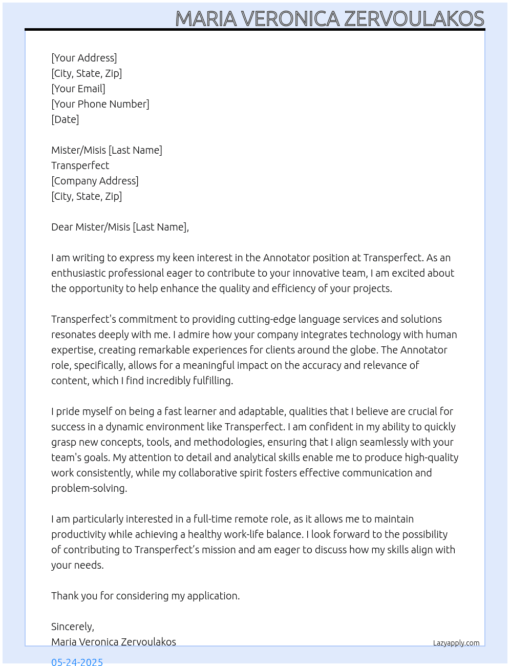 Annotator At Transperfect Cover Letter