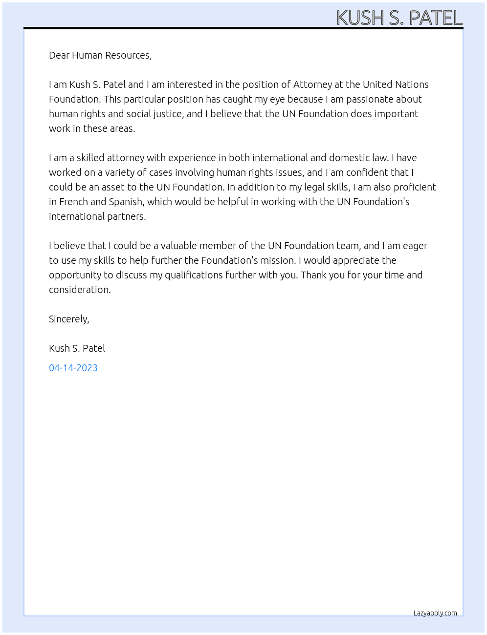 Attorney At United Nations Foundation Cover Letter