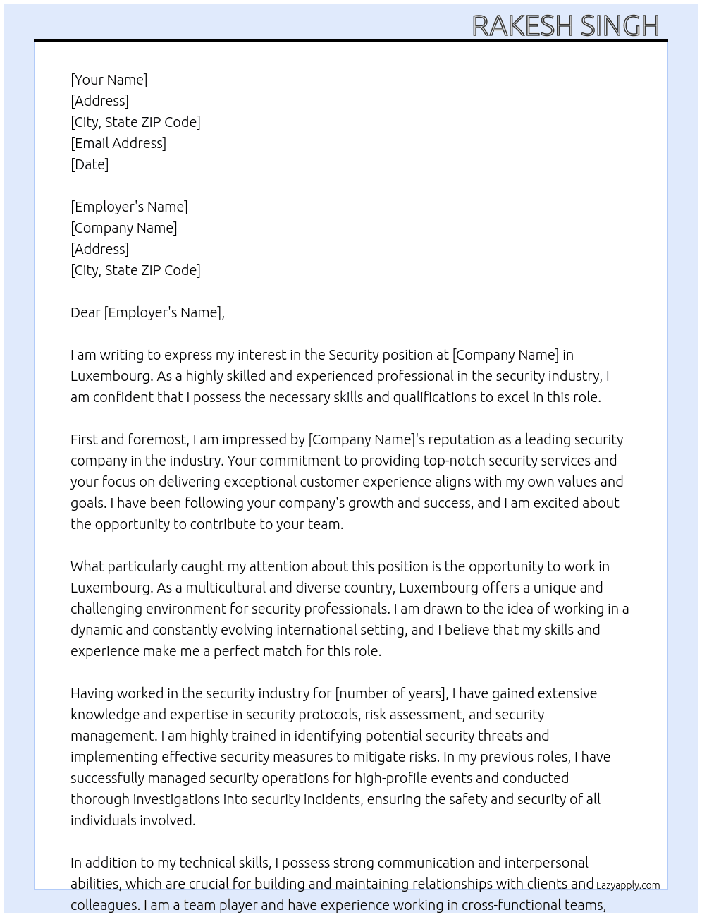 Security  At Luxembourg  Cover Letter