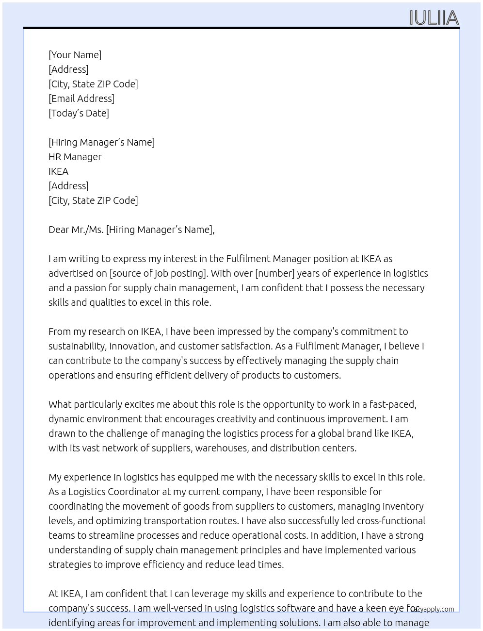 Cover letter for fulfilment manager - LazyApply