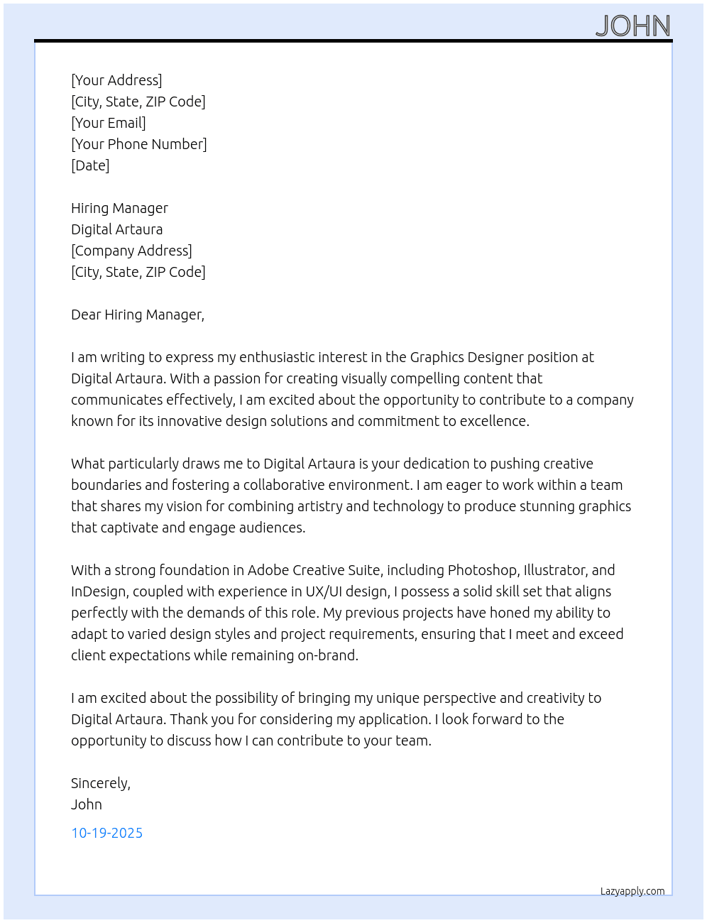 Cover letter for graphics designing - LazyApply