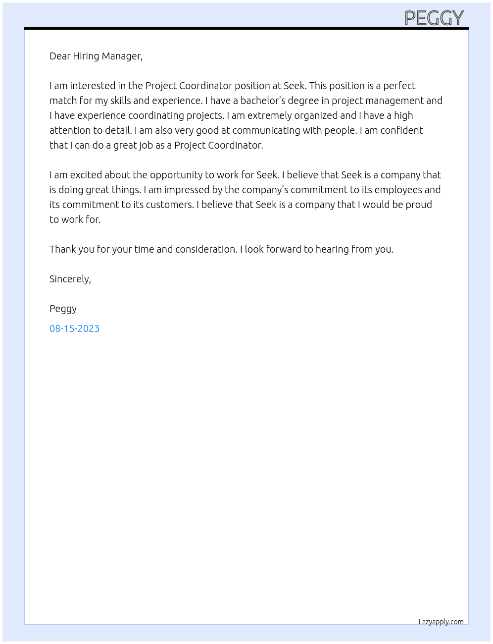 Project Coordinator At Seek Cover Letter