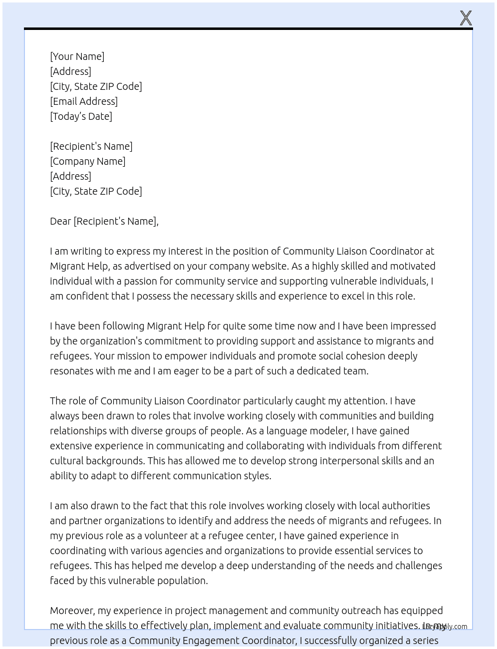 	 Community Liaison Coordinator At Migrant Help Cover Letter