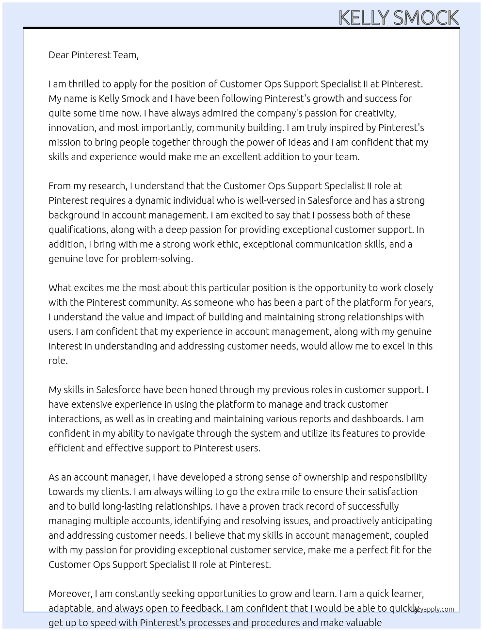 Customer Ops Support Specialist II At Pinterest Cover Letter