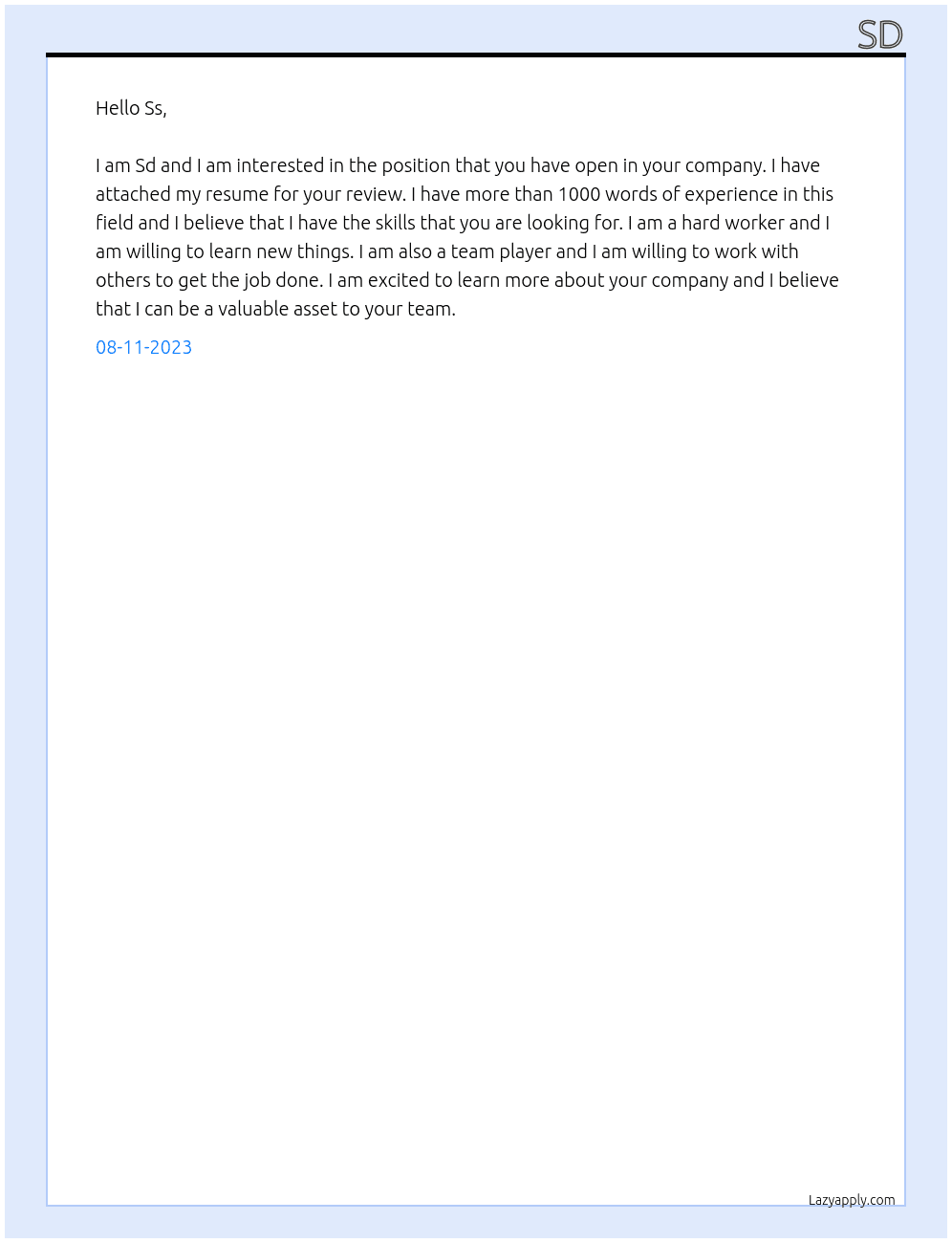 Ss At Ss Cover Letter