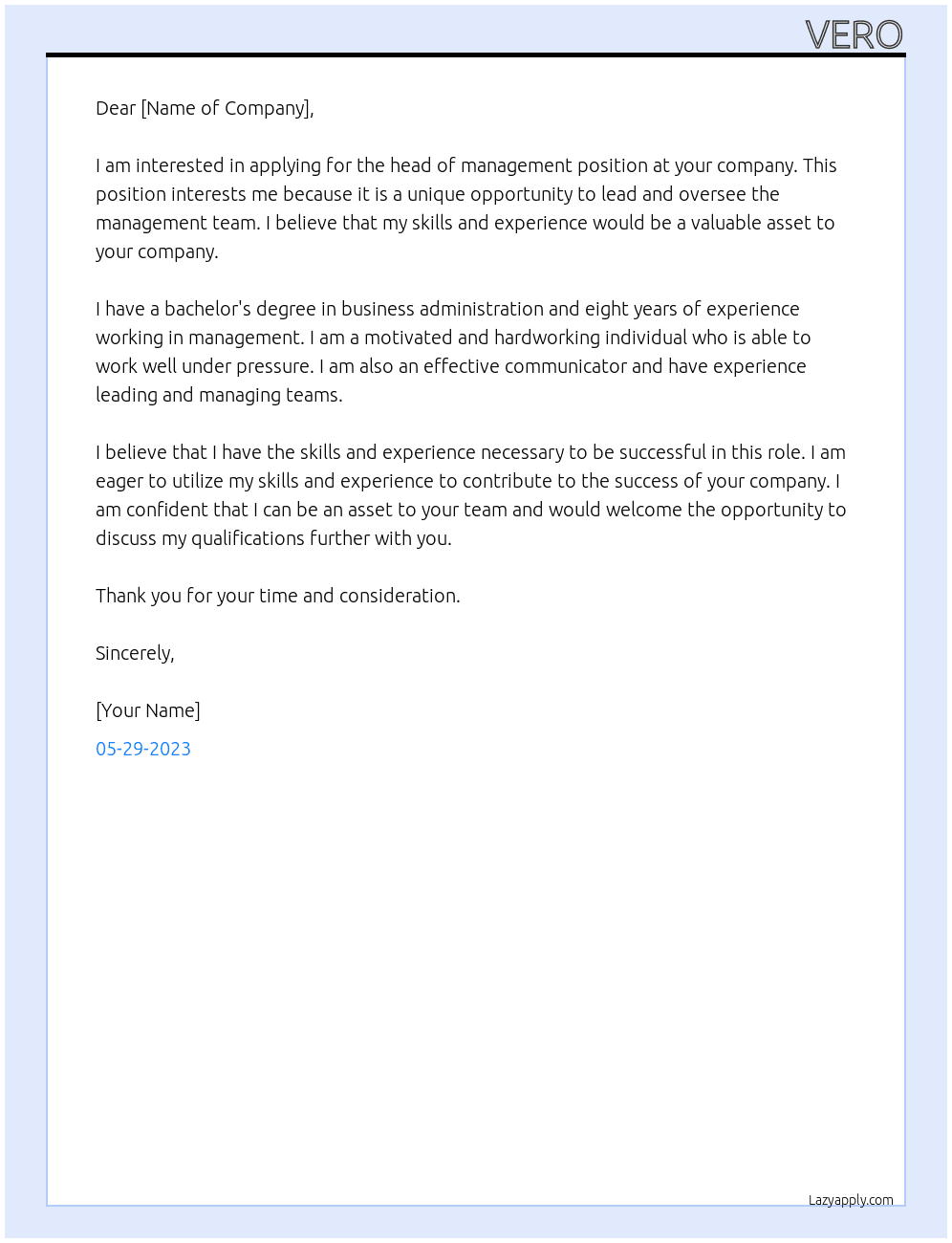 head of Management At 4c Executive Cover Letter