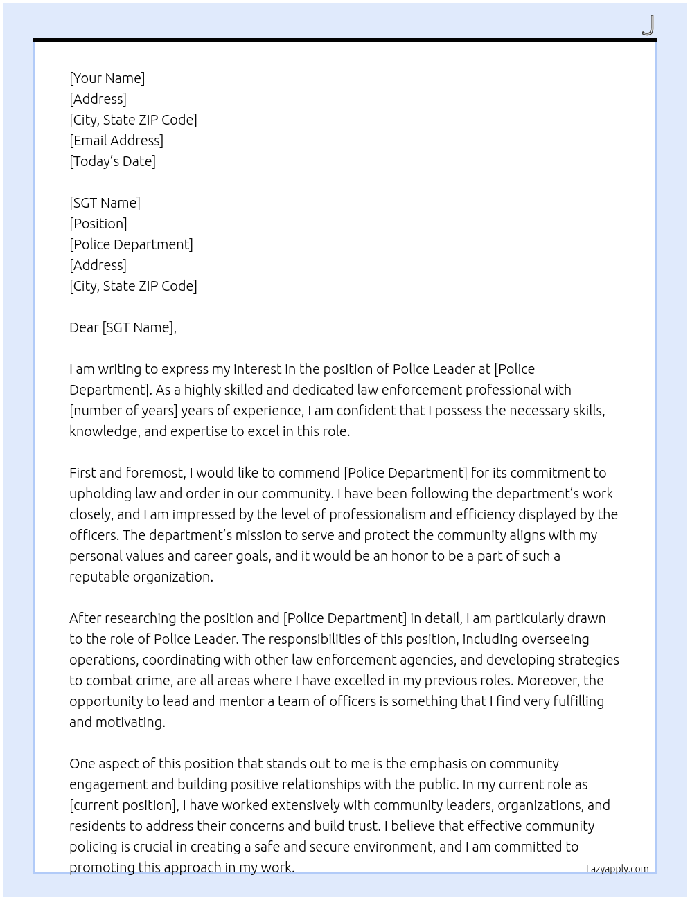 police leader At police Cover Letter