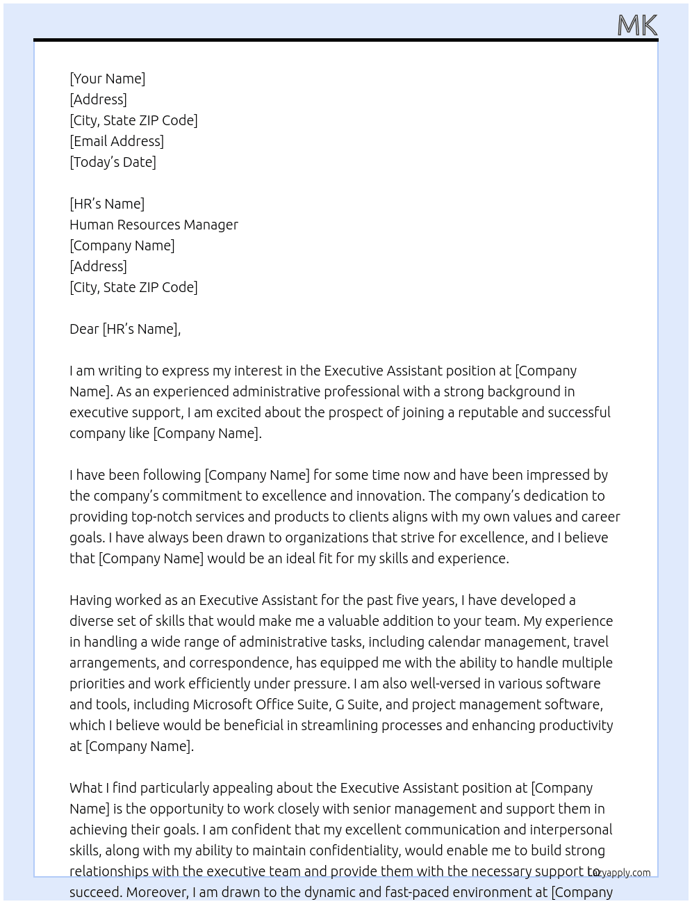 EA At ES Cover Letter
