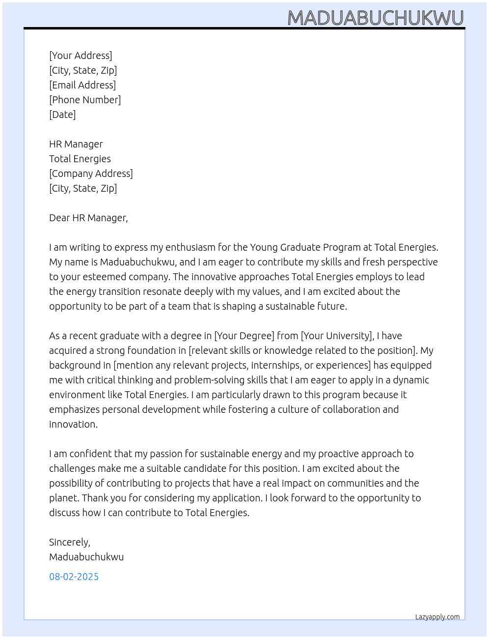 Young Graduate Program At Total Energies Cover Letter