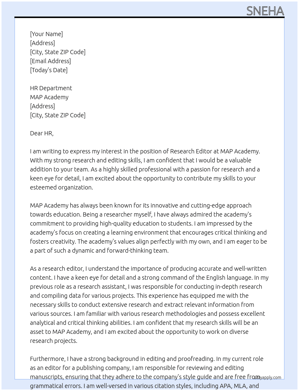Research Editor  At MAP Academy  Cover Letter