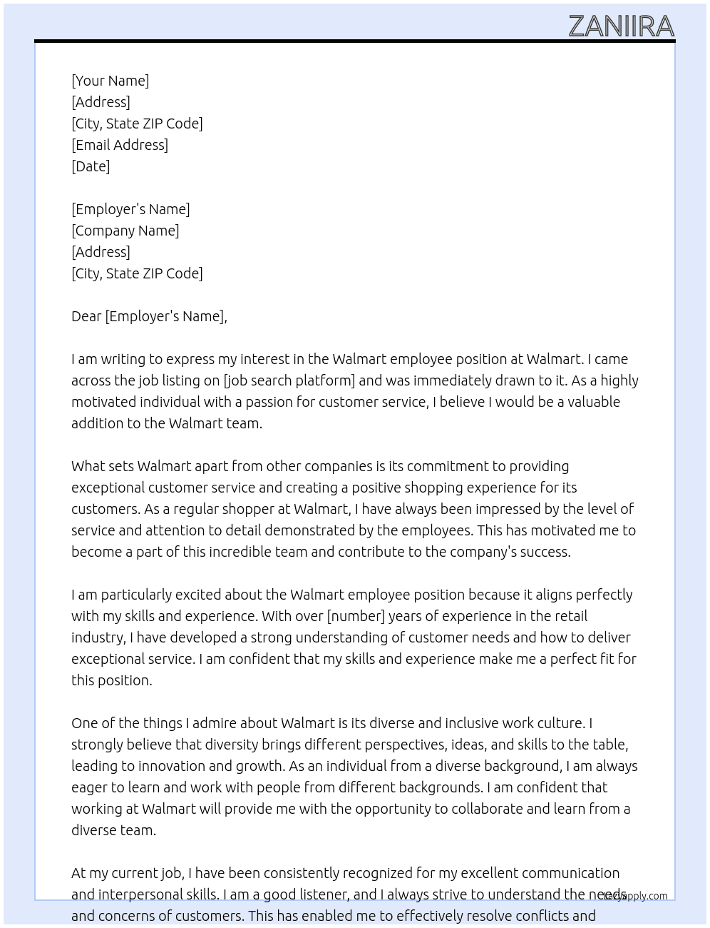 Walmart employee At walmart Cover Letter