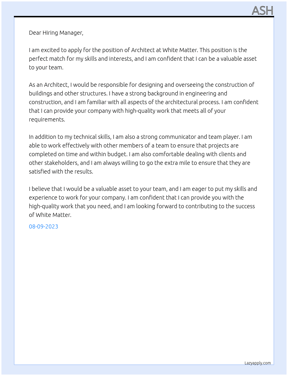 Architect At White matter Cover Letter