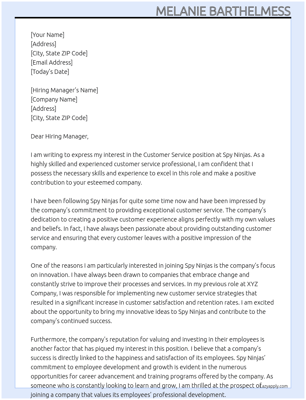 customer service At Spy Ninjas Cover Letter