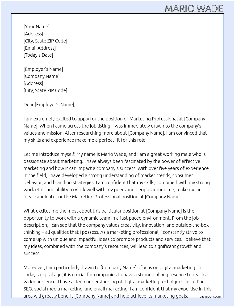marketing  At marketing  Cover Letter