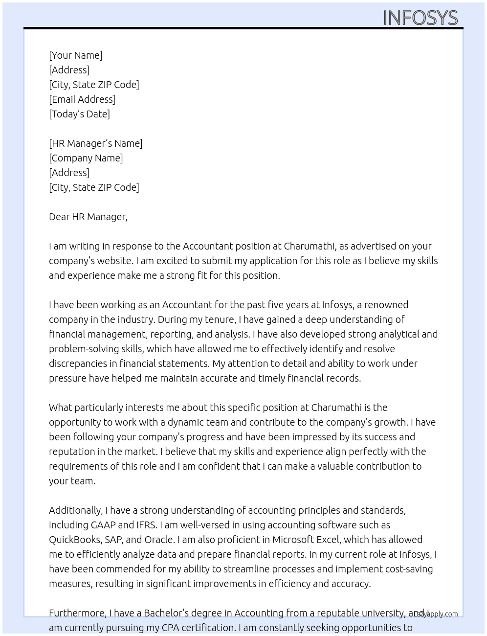 Accountant  At Charumathi  Cover Letter