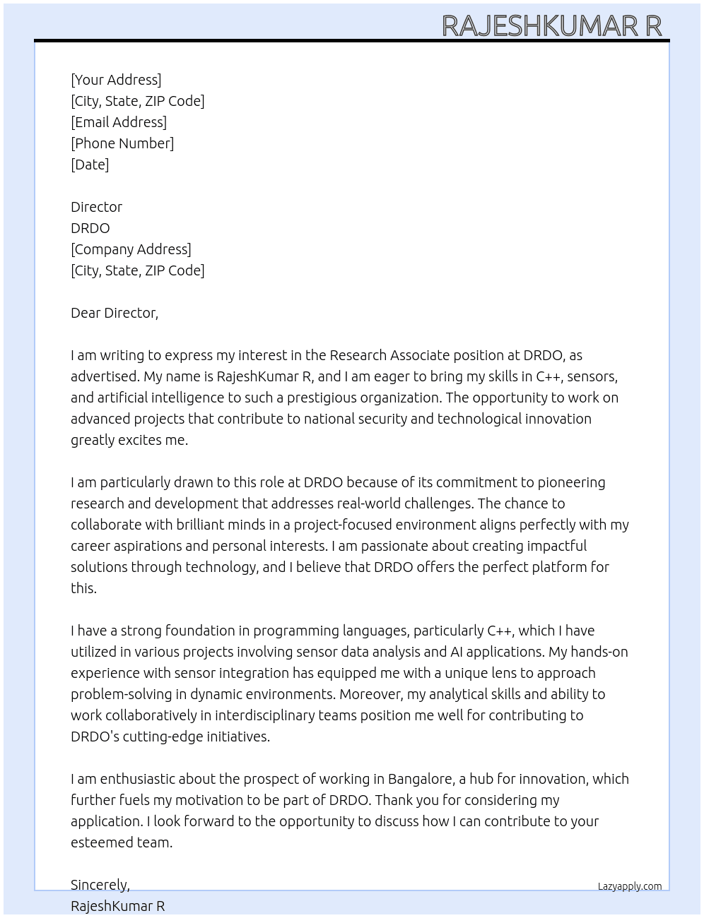 Research Associate -@ At Microsoft office works  Cover Letter