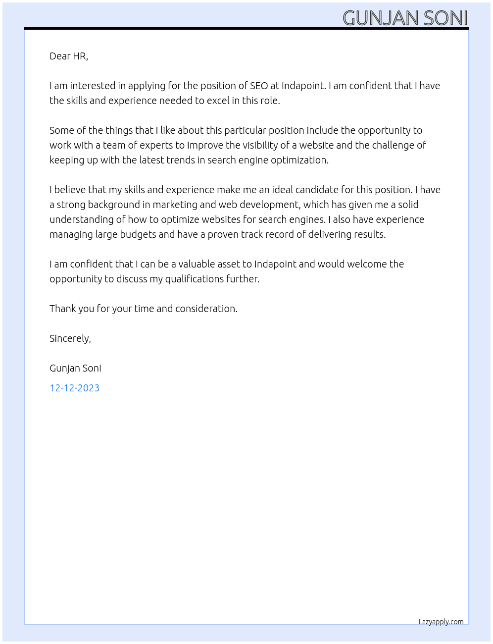 seo  At indapoint Cover Letter