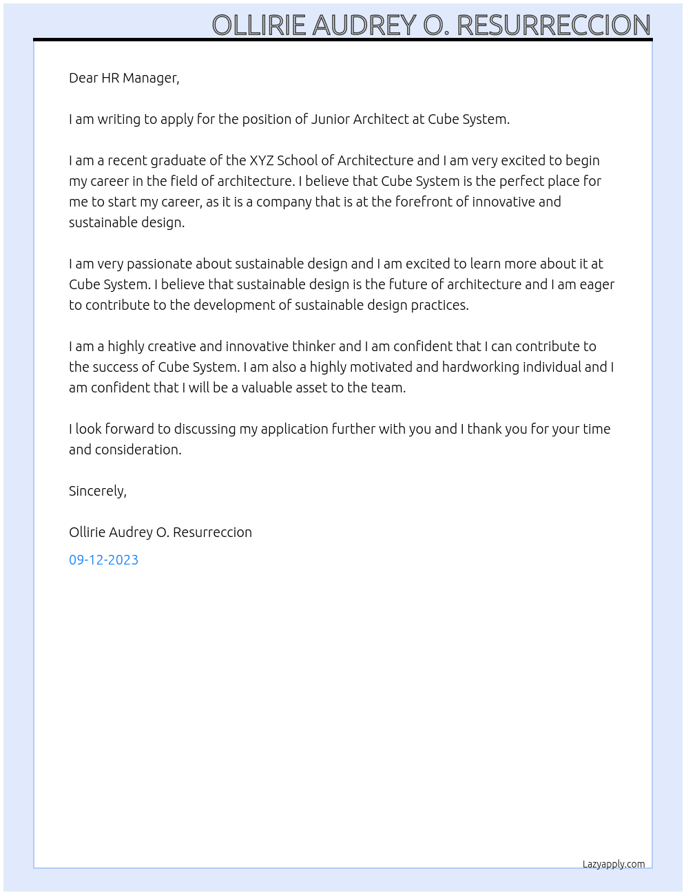 Junior Architect At Cube System Cover Letter