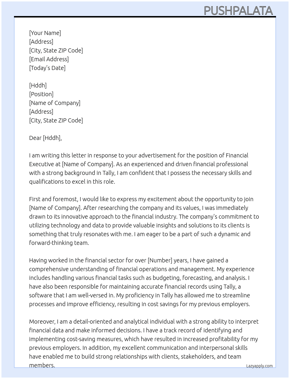 Financial executive  At Tracxn Cover Letter