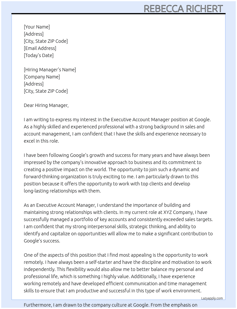 Cover letter for executive account manager - LazyApply