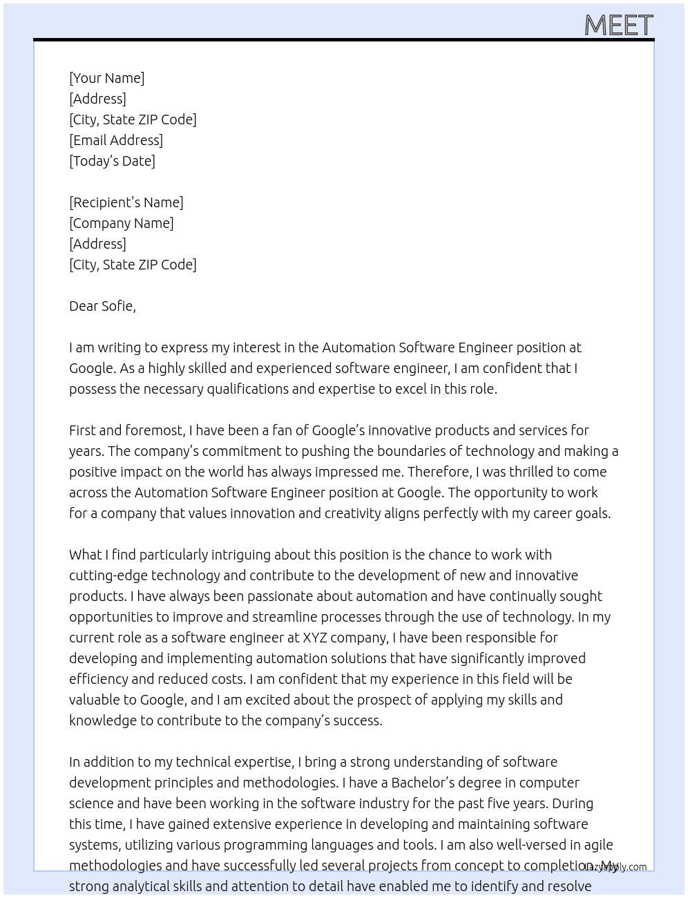 Cover letter for automation software engineer - LazyApply