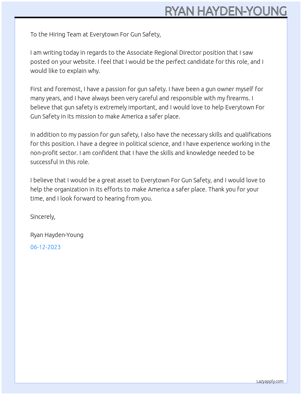 Associate Regional Director At Everytown For Gun Safety Cover Letter